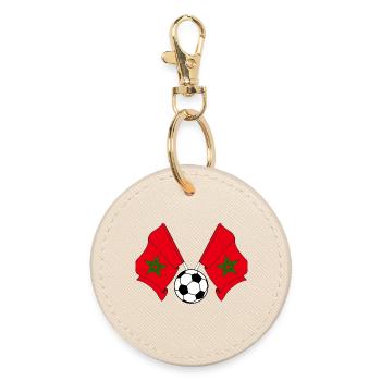 Deux drapeaux marocains avec un ballon de football Maroc - Porte-clés rond - huître - Devant
