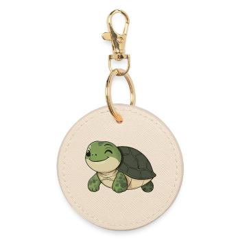 Cute Happy Turtle - Adorable and Cheerful Cartoon - Round Keyring - oyster - Front
