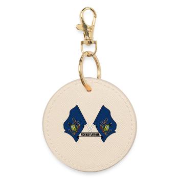 Two flags text PENNSYLVANIA - Round Keyring - oyster - Front