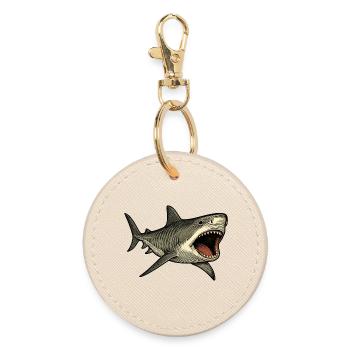Tiger Shark Mouth Open Shark Design - Round Keyring - oyster - Front