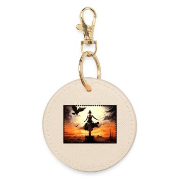 Dark Surreal Fairytale Silhouette Raven Desert - Round Keyring - oyster - Front