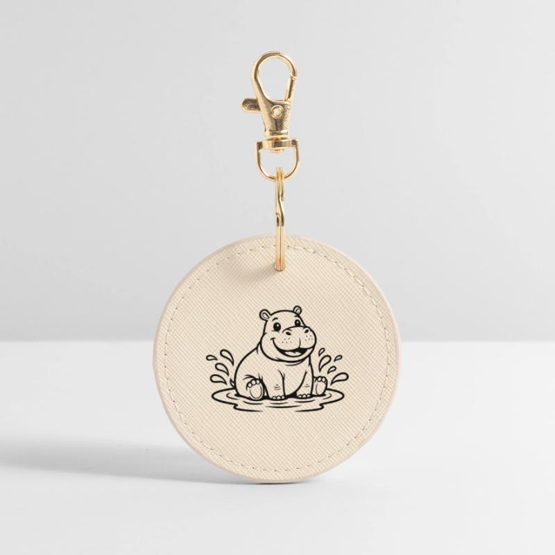 Bébé hippopotame mignon dans Water Comic Vector Porte-clés rond