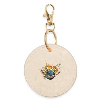 Angry Bowling Ball Hits Pins - Bowling T-Shirt - Round Keyring - oyster - Front