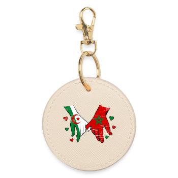 Algeria Morocco Flag Hand Holding Used - Round Keyring - oyster - Front