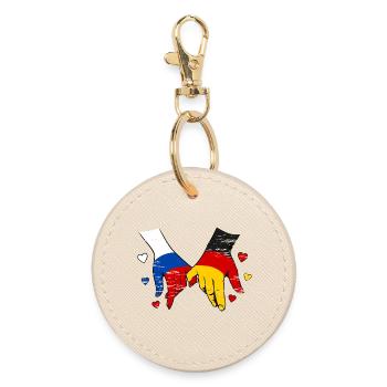 Russland Deutschland Flagge Händehalten  - Runder Schlüsselanhänger - Auster - Vorne