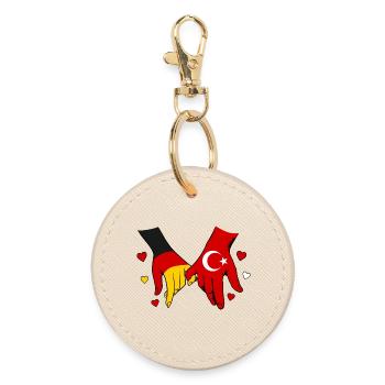 Germany Turkey Flags Holding Hands - Round Keyring - oyster - Front
