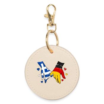Greece Germany Flag Holding Hands Used - Round Keyring - oyster - Front