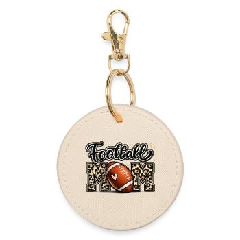 Football Mama Leopard Game Day Mom Shirt - Round Keyring - oyster - Front