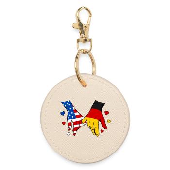 USA Deutschland Flaggen Händehalten - Runder Schlüsselanhänger - Auster - Vorne
