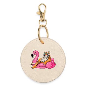 Cool Tiger auf Flamingo-Boje – Sommer-Rig-Design - Runder Schlüsselanhänger - Auster - Vorne