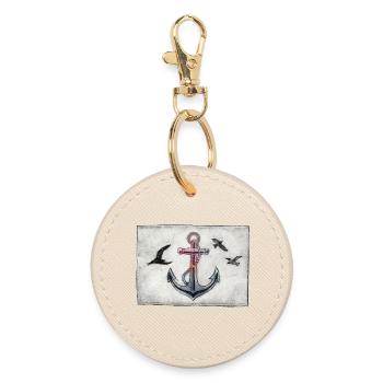Anchor with Seagulls - Hand Carved Printable - Round Keyring - oyster - Front