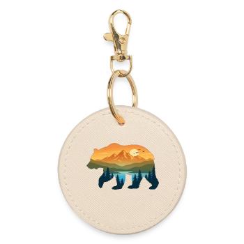 Bear silhouette mountain landscape - Round Keyring - oyster - Front