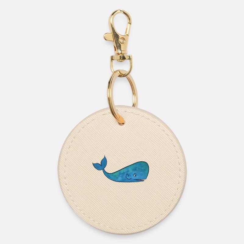 Playful Blue Whale Illustration - Round Keyring - oyster