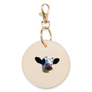funny cow cow head black and white gift farmer - Round Keyring - oyster - Front