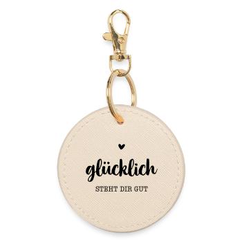 Happy is good for you - Heart - Round Keyring - oyster - Front