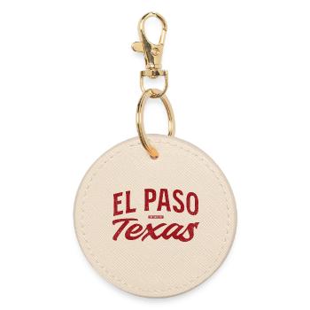 El Paso Texas Retro Script - Round Keyring - oyster - Front