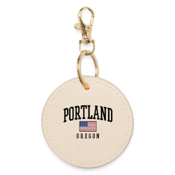 Portland Oregon USA Flag Graphic Design - Runder Schlüsselanhänger - Auster - Vorne