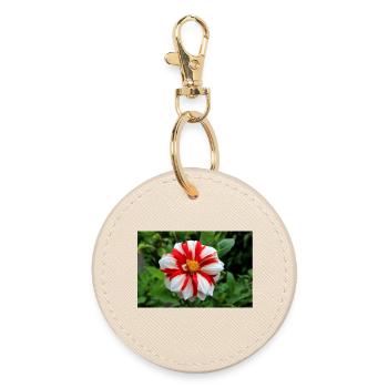 Dahlia White Red Blossom ,Flower - Round Keyring - oyster - Front