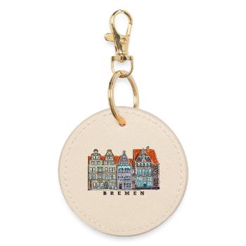 Bremen, Germany, Drawing Houses Marketplace - Round Keyring - oyster - Front