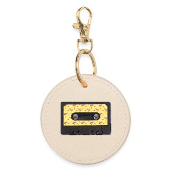 Vintage Cassette Flamingo Summer Graphic - Round Keyring - oyster - Front