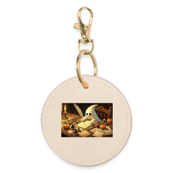 charming ghost writing halloween invitations - Round Keyring - oyster - Front