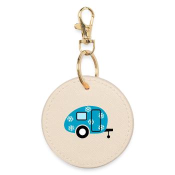 Caravan Schneeflocken Wohnwagen Camping Winter Fan - Runder Schlüsselanhänger - Auster - Vorne