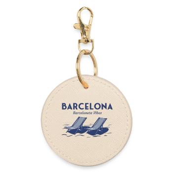 Barcelona Barceloneta Beach Chairs Summer Vibes - Round Keyring - oyster - Front