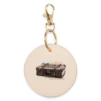Vintage suitcase with travel vocabulary - Round Keyring - oyster - Front