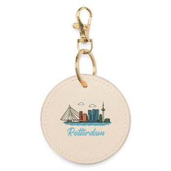 Stadtsilhouette von Rotterdam im Dockland-Stil - Runder Schlüsselanhänger - Auster - Vorne