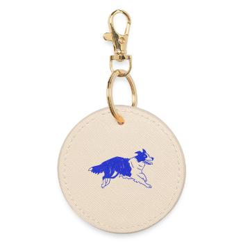 Border Collie Dog Running - Round Keyring - oyster - Front