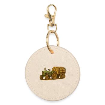 Green tractor with timber bed - Round Keyring - oyster - Front