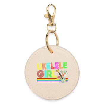 Hawaiian Ukulele Uke Retro 70s - Round Keyring - oyster - Front