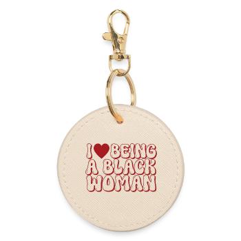 Proud Black Woman Bubble Letter Design - Round Keyring - oyster - Front