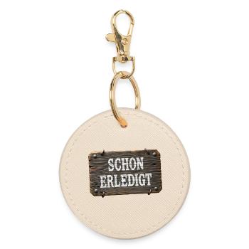 Already done – rustic workshop sign - Round Keyring - oyster - Front