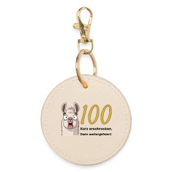 100th birthday – briefly frightened, then celebrated - Round Keyring - oyster - Front