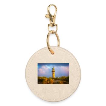 Warnemünde Lighthouse in the evening - Round Keyring - oyster - Front