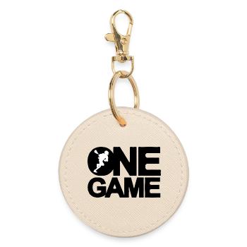 Lacrosse Player Silhouette Sports Graphic Tee - Round Keyring - oyster - Front