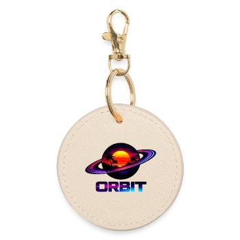 Geometric Saturn Orbit Retro Synthwave 80s - Round Keyring - oyster - Front