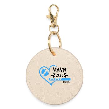 Mom 2026 loading Heart Baby Feet Blue Boy - Round Keyring - oyster - Front