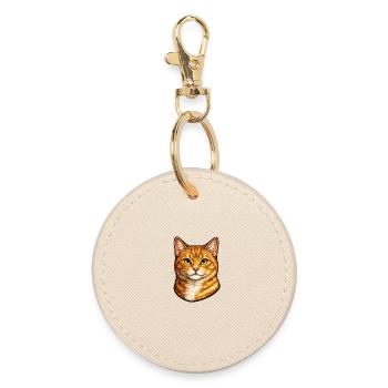 Orange Cat Head Illustration - Round Keyring - oyster - Front