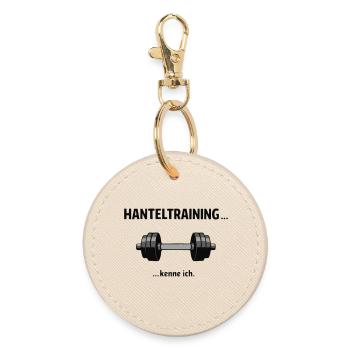 Hanteltraining… kenne ich – Lustiger Fitness Spruc - Runder Schlüsselanhänger - Auster - Vorne