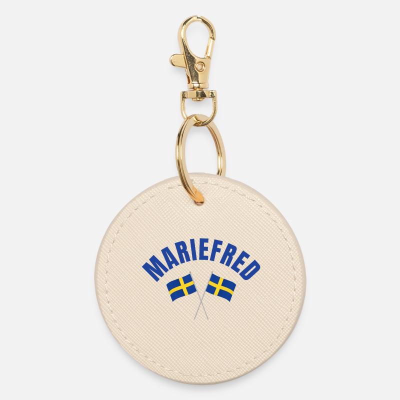 Mariefred Swedish Flags - Round Keyring - oyster