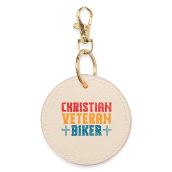Christian Veteran Biker Faith Rider Design - Round Keyring - oyster - Front
