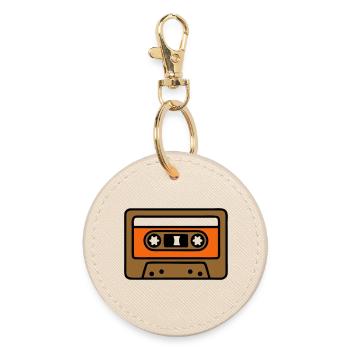 Retro Cassette Mixtape 90s Icon - Round Keyring - oyster - Front