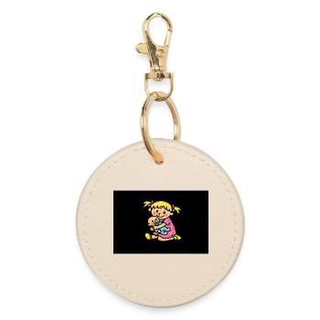 Sweet little girl cuddles with her baby doll - Round Keyring - oyster - Front