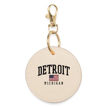 Detroit Michigan Vintage Flag - Runder Schlüsselanhänger - Auster - Vorne