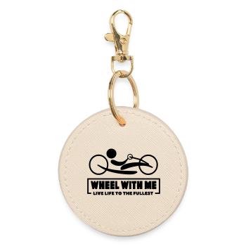 Roll with me with my wheelchair handbike * - Round Keyring - oyster - Front