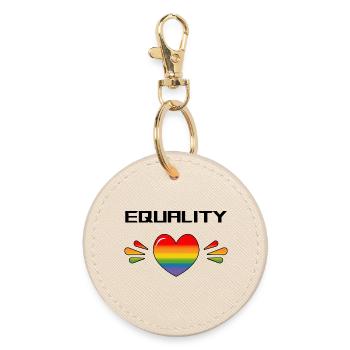 Rainbow Sparkling heart EQAULITY WHITE SHIRT - Round Keyring - oyster - Front