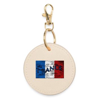 FRANCE Logo dirty flocked - Round Keyring - oyster - Front