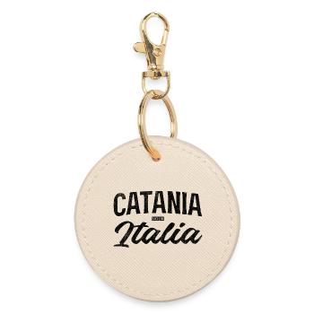 Catania Sicilia Design mit Italien-Schriftzug - Runder Schlüsselanhänger - Auster - Vorne